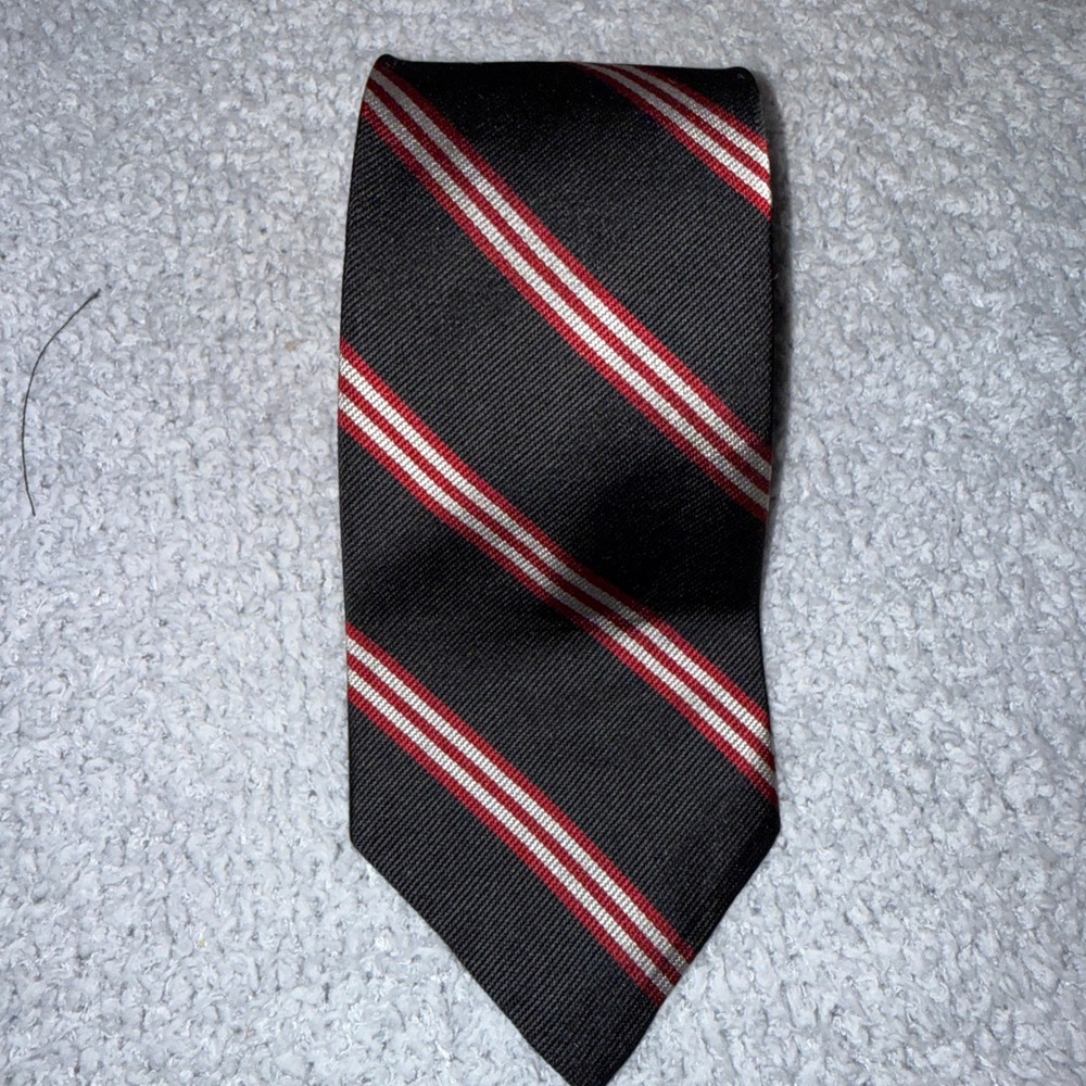 Vtg‎ Wembley Mens Tie Black Red White Striped Necktie Business Formal Office